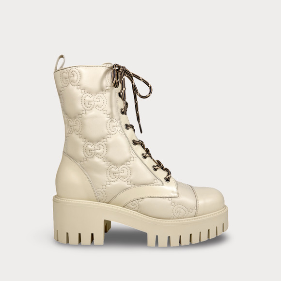 Gucci Cordovan Lux Nappa GG Matelasse Lace Up Combat Boot - Women’s 11 - Picture 1 of 8